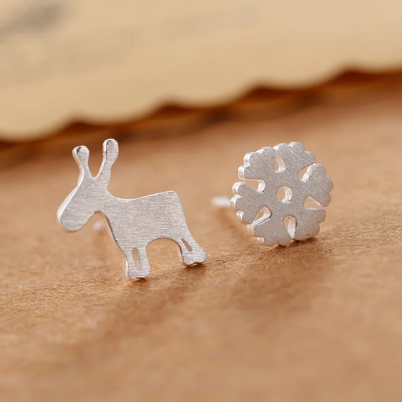 Real 100% 925 Sterling Silver Snowflakes deer Stud Earrings for Women Girls Fashion sterling-silver-jewelry brincos brinco