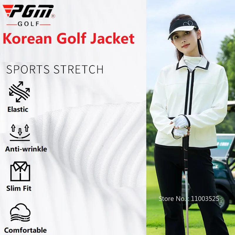PGM New Golf Jacket for Women Spliced Zipper Fashion Coat Ladies Lapel Long Sleeves Windproof Jackets Fashion Casual Tops