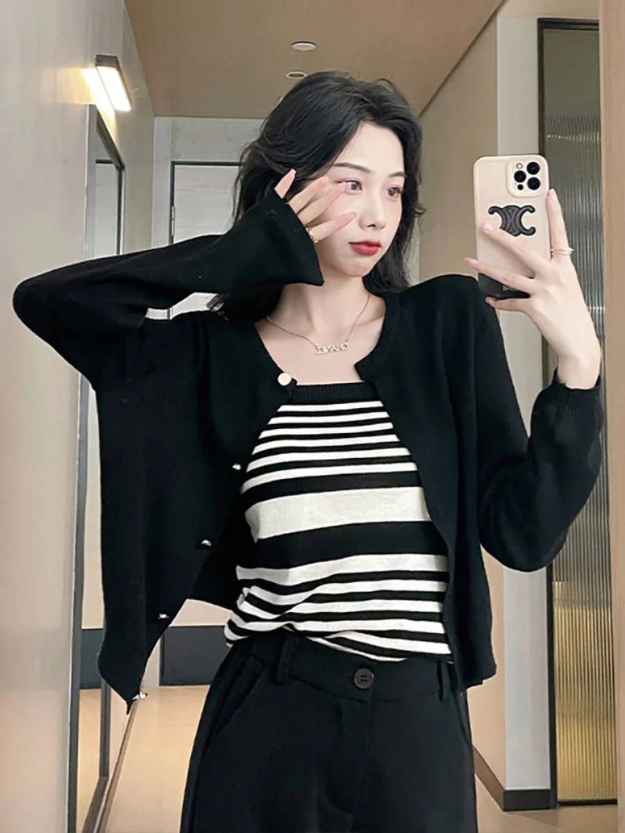 

Faionable Spicy Girl Set Women's Dopane Top Cardigan Unique Slimming Strap Vest Autumn Wear Two-Piece Set Trendy