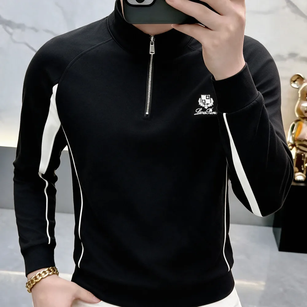 autumn 2026 Men Casual Fashion Hoodie Man Simple Elegant Stand Collar Sweatshirt Men Club Outfits Trend New Men Long Sleeved Top