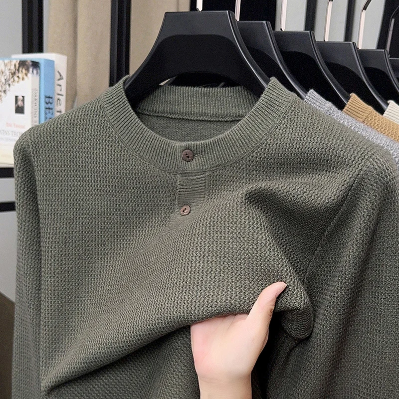 Maglione lavorato a maglia a maniche lunghe in tinta unita bello da uomo slim fit autunno primavera e autunno camicia base girocollo versatile