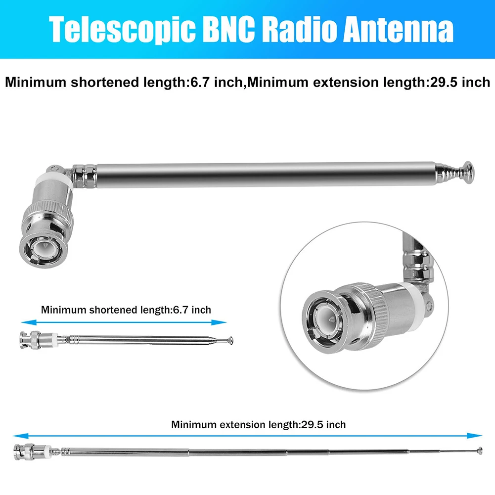 2pcs 7 Sections Telescopic Antenna BNC Connector For Radio Scanner/VHF/UHF/AM/FM 25-1300MHz Frequency Range Antenna