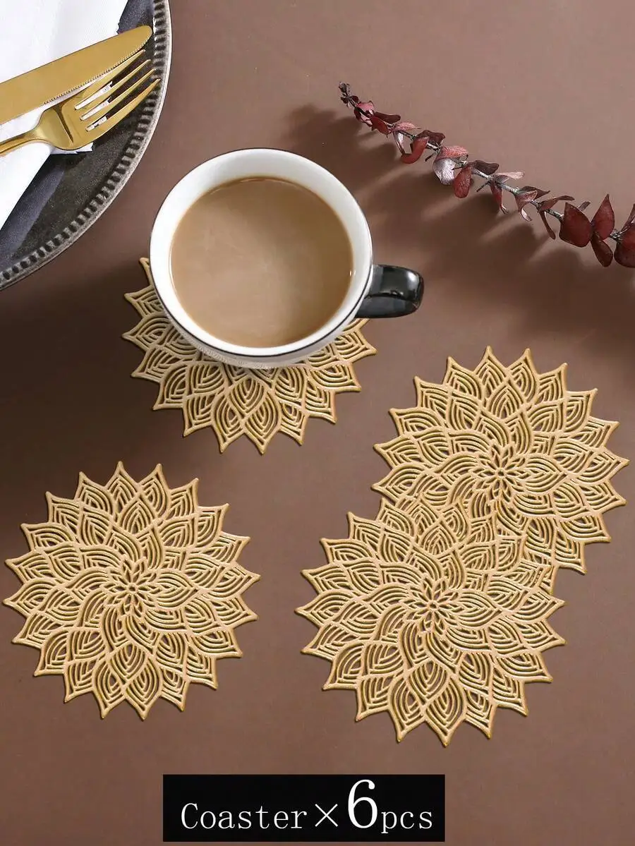 8pcs/set Hollow Out Flower Pvc Placemats (4pcs) And Coasters (4pcs), Washable, Easy To Clean, Wipeable, Non-slip, Heat