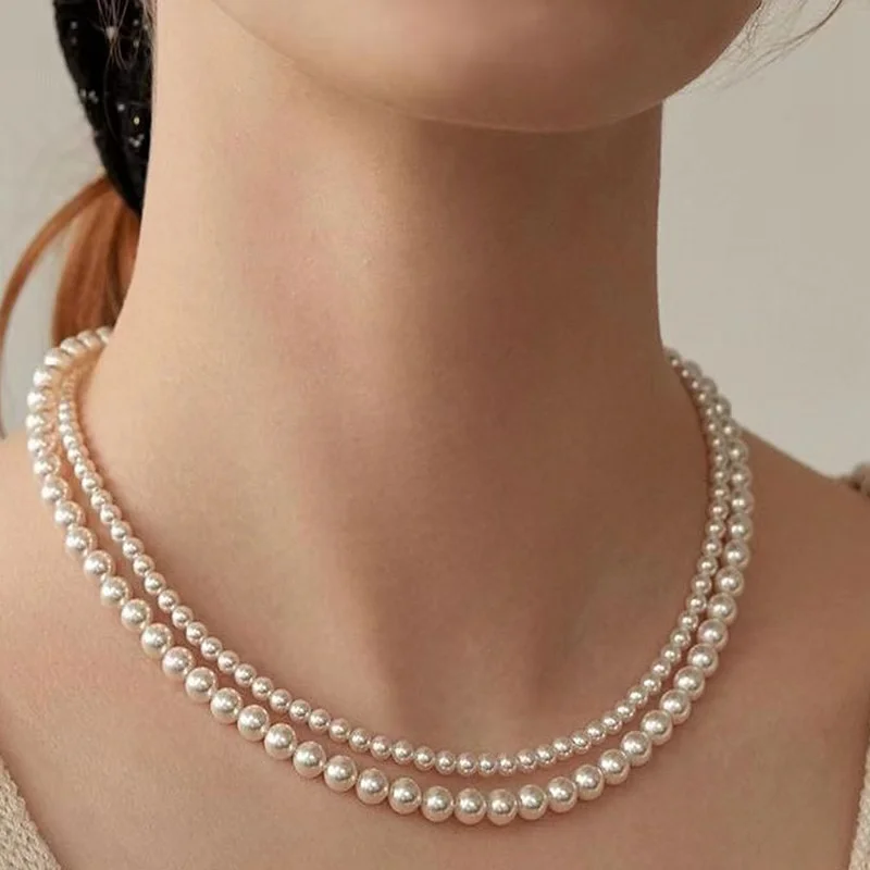 Französische Retro-Perlenkette für Damen, einfacher Acryl-Kugel-Choker, modischer Partyschmuck, vielseitige Accessoires – Detail 3