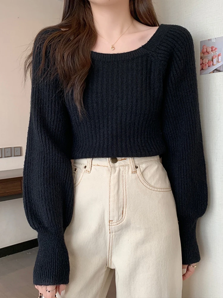 Herbst Winter Lose Frauen Pullover Casual Weiche Lange Puff Sleeve Pullover Jumper Strickwaren Grundlegende Pullover Für Frauen Tops – Detail 22