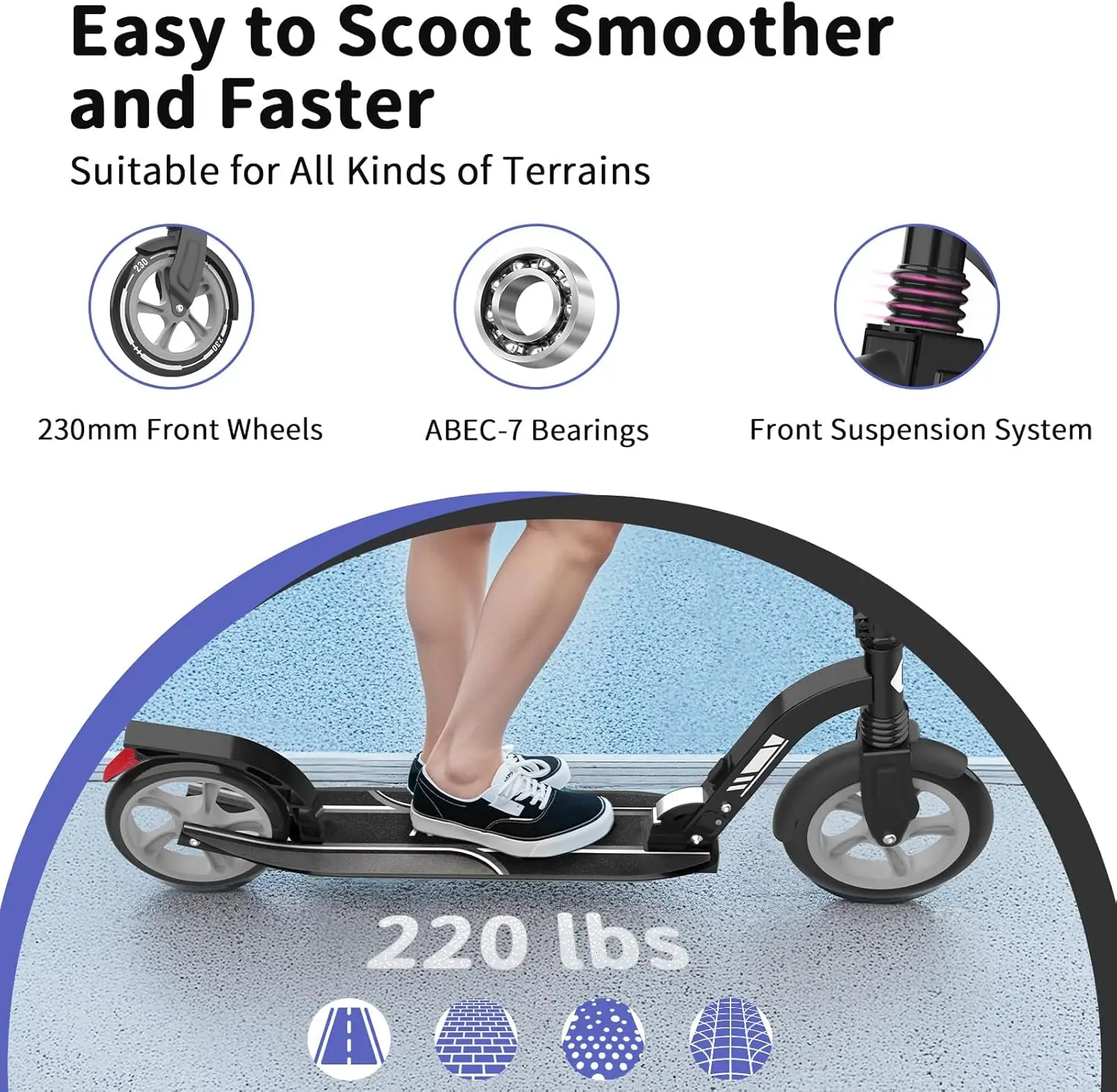 Hulajnogi V8 dla dzieci w wieku 6+ z podświetlaną deską, 2-kołowa hulajnoga składana dla dorosłych i nastolatków, 4 regulowane wysokości, lekka hulajnoga sportowa