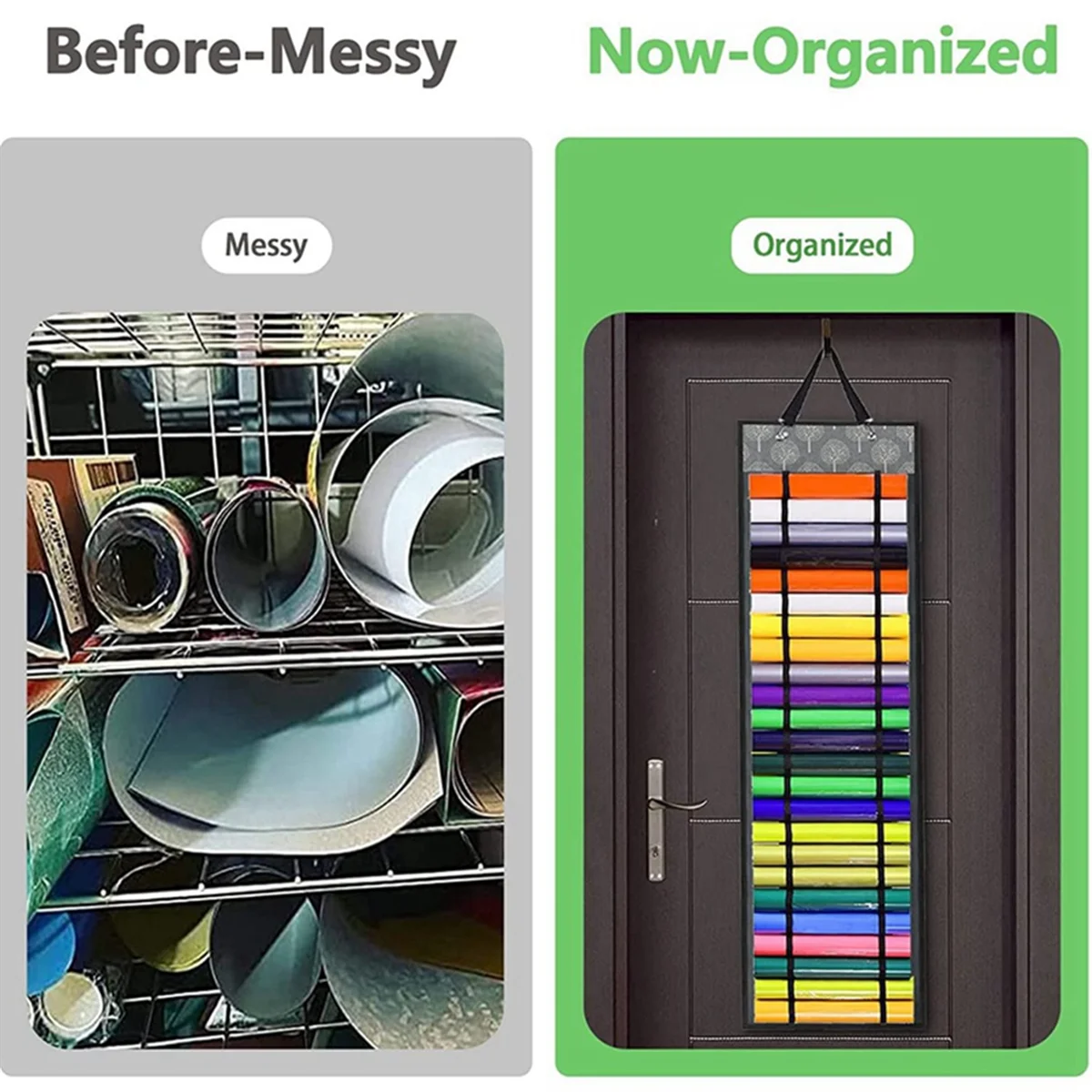 ABZL Vinyl Roll Holder with 48 Compartments, Vinyl Roll Storage Organizer Wall Craft Room Organizers and Storage Gray