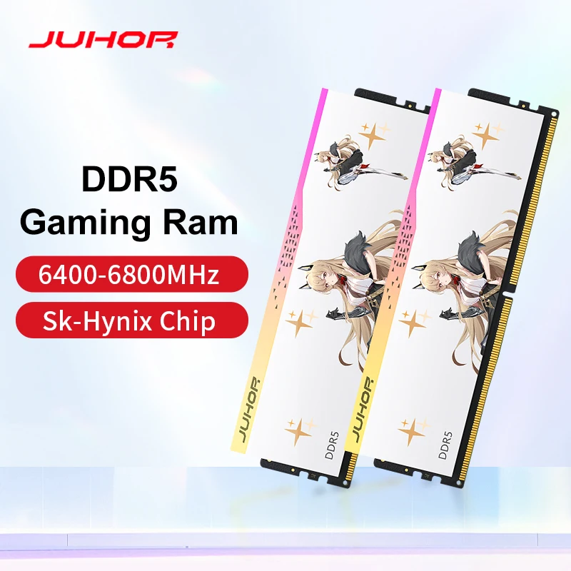 JUHOR 메모리 램 RGB DDR5, UDIMM 데스크탑 UDIMMRAM, PC 컴퓨터 메모리, 하이닉스 칩, 16GB, 6400MHz, 6800MHz, 16GB x 2 개 