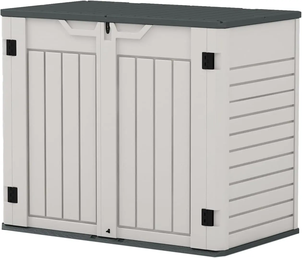 Outdoor Storage Shed - Horizontal Storage Shed for Patio Garden Backyards Multi-Opening Door Easily Storage for Trash Cans