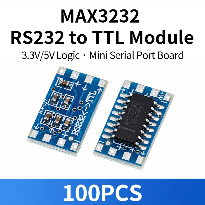 

100PCS MAX3232 RS232 to TTL Converter Board Mini Serial Port Module 3.3V 5V for Arduino STM32 MCU