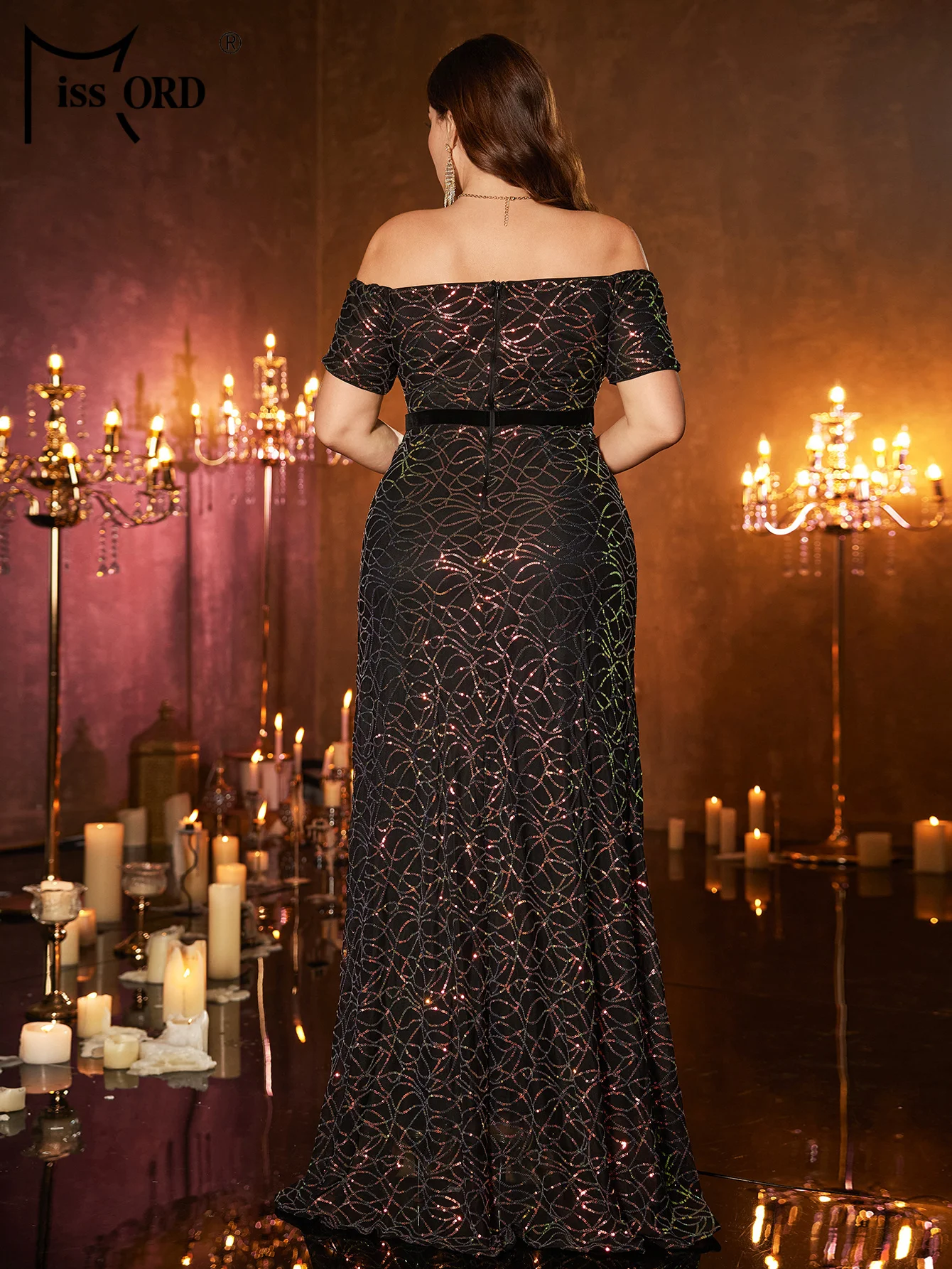Missord 2026 New Plus Size Off Shoulder Sequin Cocktail Wedding Birthday Party High Quality Luxury Formal Occasion Maxi Dresses