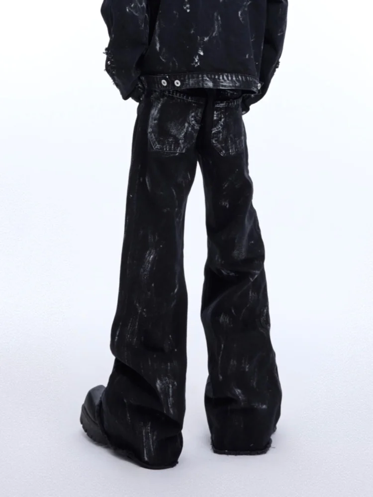 2026 Punk Y2K Style Rivet Design Washed Black Baggy Flare Jeans Pants For Men Clothing Dark Streetwear Wide Leg Cotton Trousers