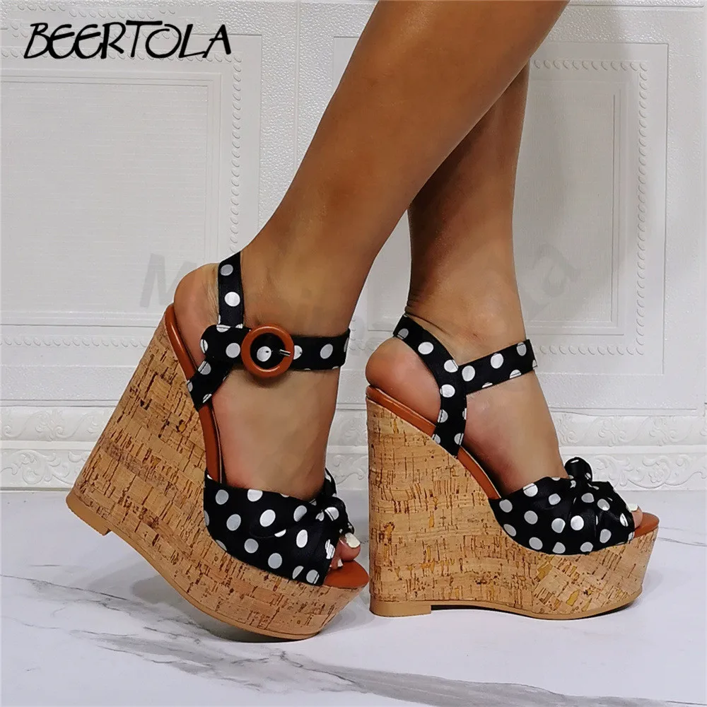 

Women's Black and White Twisted Open Toe Sandals Round Head High Platform Wedge Heel High Heel Sandals Sexy Women's Shoes