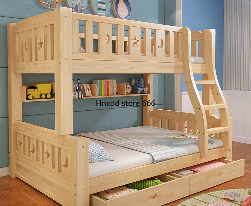 Upper and lower double-layer all-solid wood mother-child bed Multifunctional double high and low children's bed