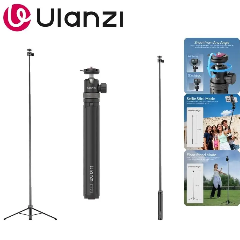 Ulanzi TT24 Cka クイックリリース自撮り棒フロア三脚スタンド 1/4インチマウント GoProアクションカメラ/スマホ/小型ライト/Vlog/アウトドア用