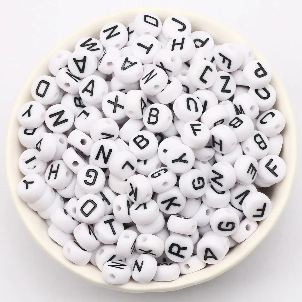 7mm Black White Mixed Letter Acrylic Beads Round Flat Alphabet Spacer Beads For Jewelry Making Handmade Diy Bracelet Necklace image 4