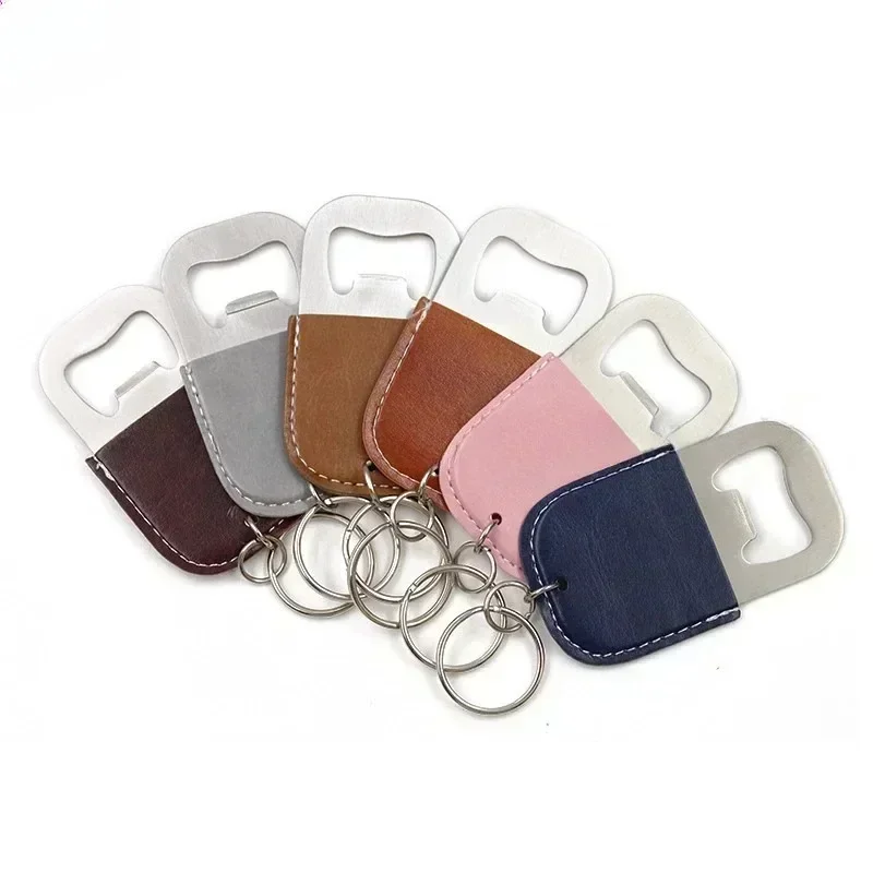 Customized Logo Pu Leather Stainless Steel Keychain Laser Engraved Beers Bottle Opener Key Chains Vintage Retro Keyring Gifts