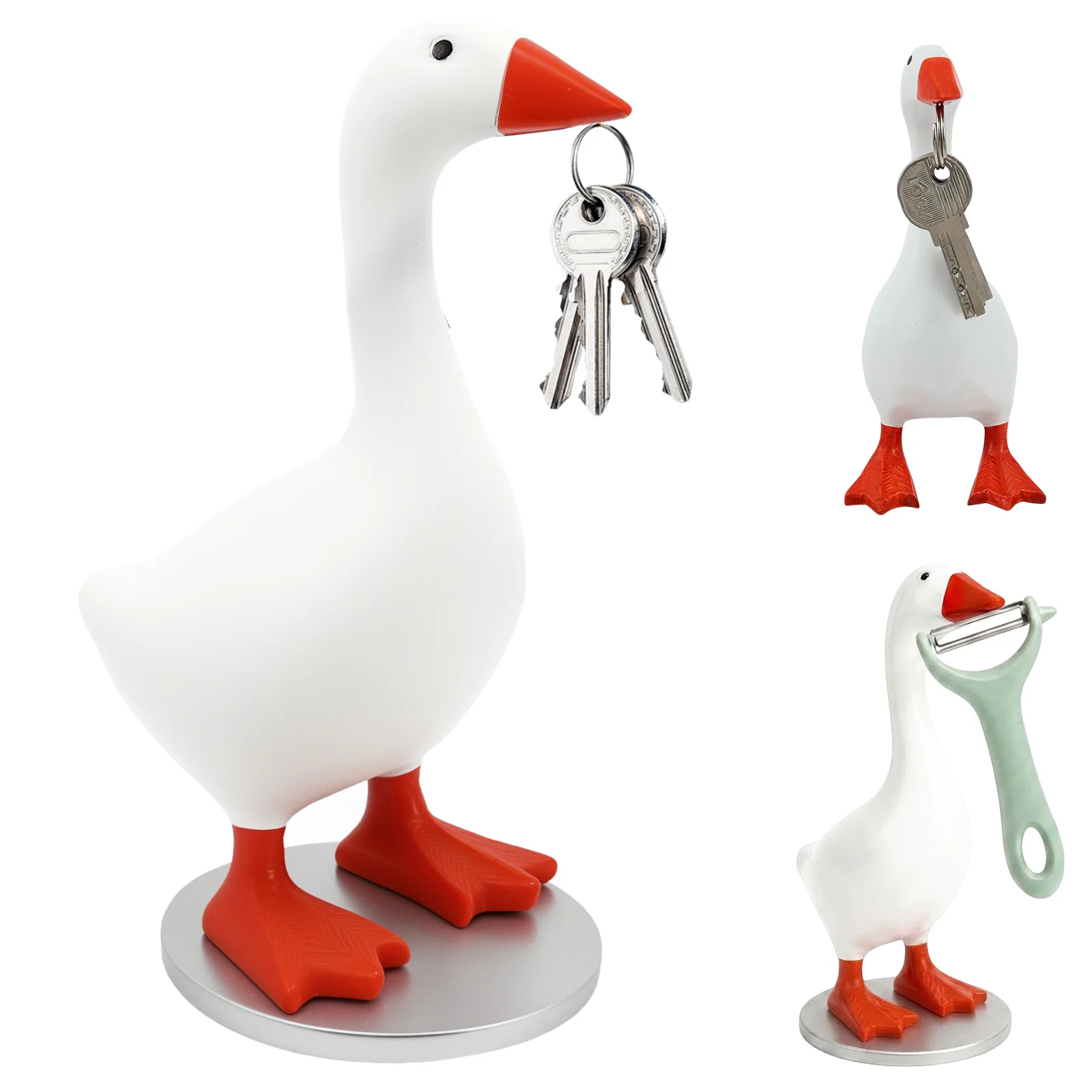 1/3 Pcs Magnetic Goose Key Chain Resin Goose Figurines Key Hanger with Magnet Beak Tabletop Geese Ornament for Home Decoration