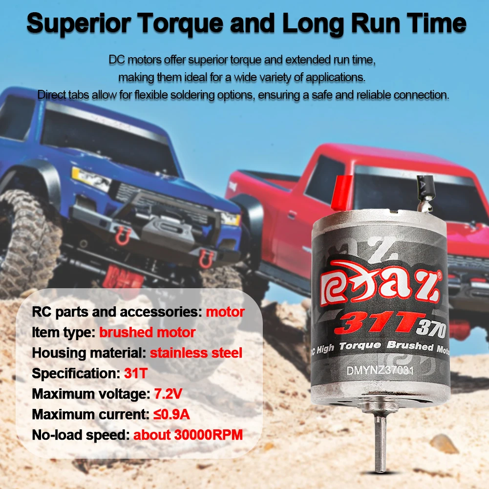 Motor cepillado 31T 370 Motor de CC Motor de alto par Motor eléctrico cepillado 30000RPM para 1:10 1:12 1:14 1:16 1:24 RC Crawler