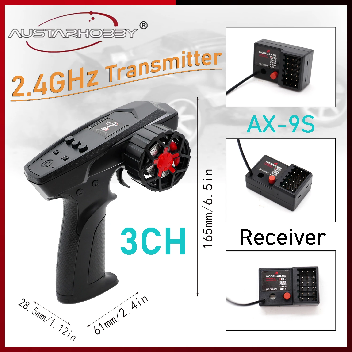 

AUSTARHOBBY RC автомобильный передатчик 2,4 ГГц 3-канальный с 4-канальным приемником AX-9S Радиосистема Пульт дистанционного управления для 1/24 1/28 RC автомобиля Лодка