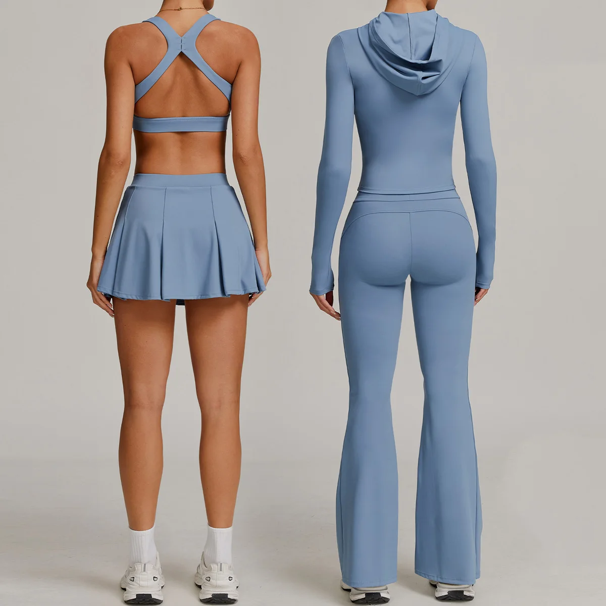 

Yoga Set 2/3PCS Women Gym Long Sleeve Sunscreen Suit Fitness Running Bra Flared Skirt Workout Clothes High Quality Sportswear