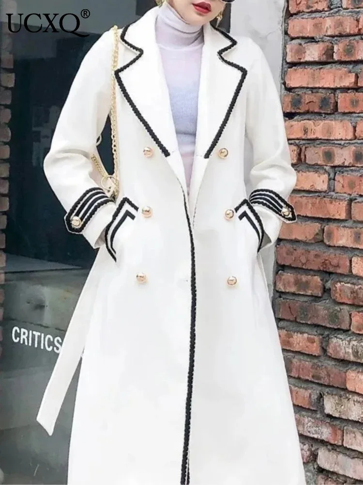 

UCXQ Korea Chic Woolen Overcoat Women Wool Jacket Autumn 2024 Winter Thicken Double-breasted Office Outerwear Trench Coat A4074