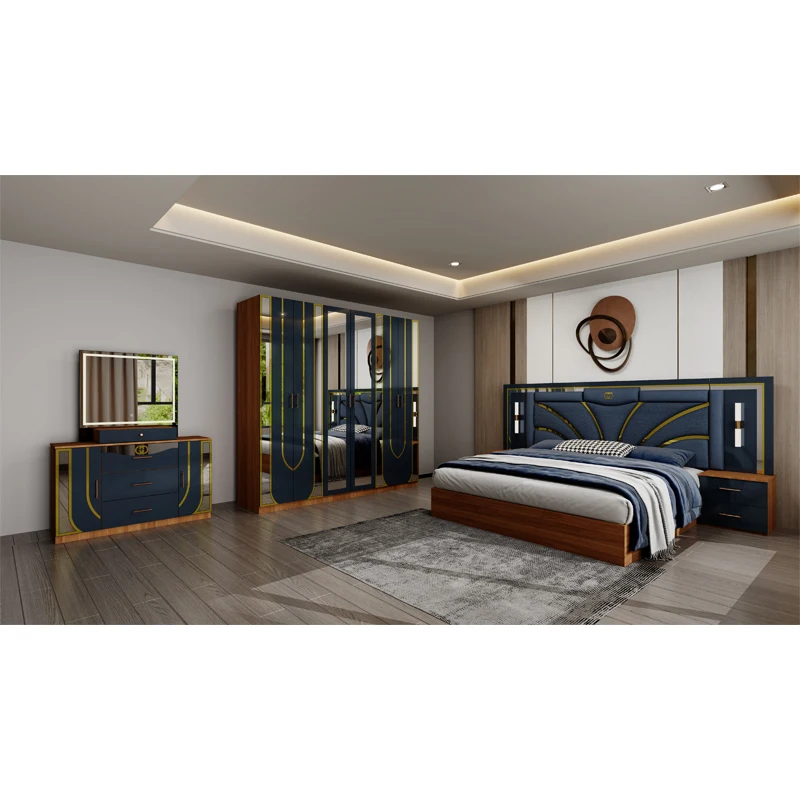 &Cheap Luxury Complete Turkish Bedroom Set Double Bed Space Saving Home Storage Economic Modern king Size Bedroom Furniture Set