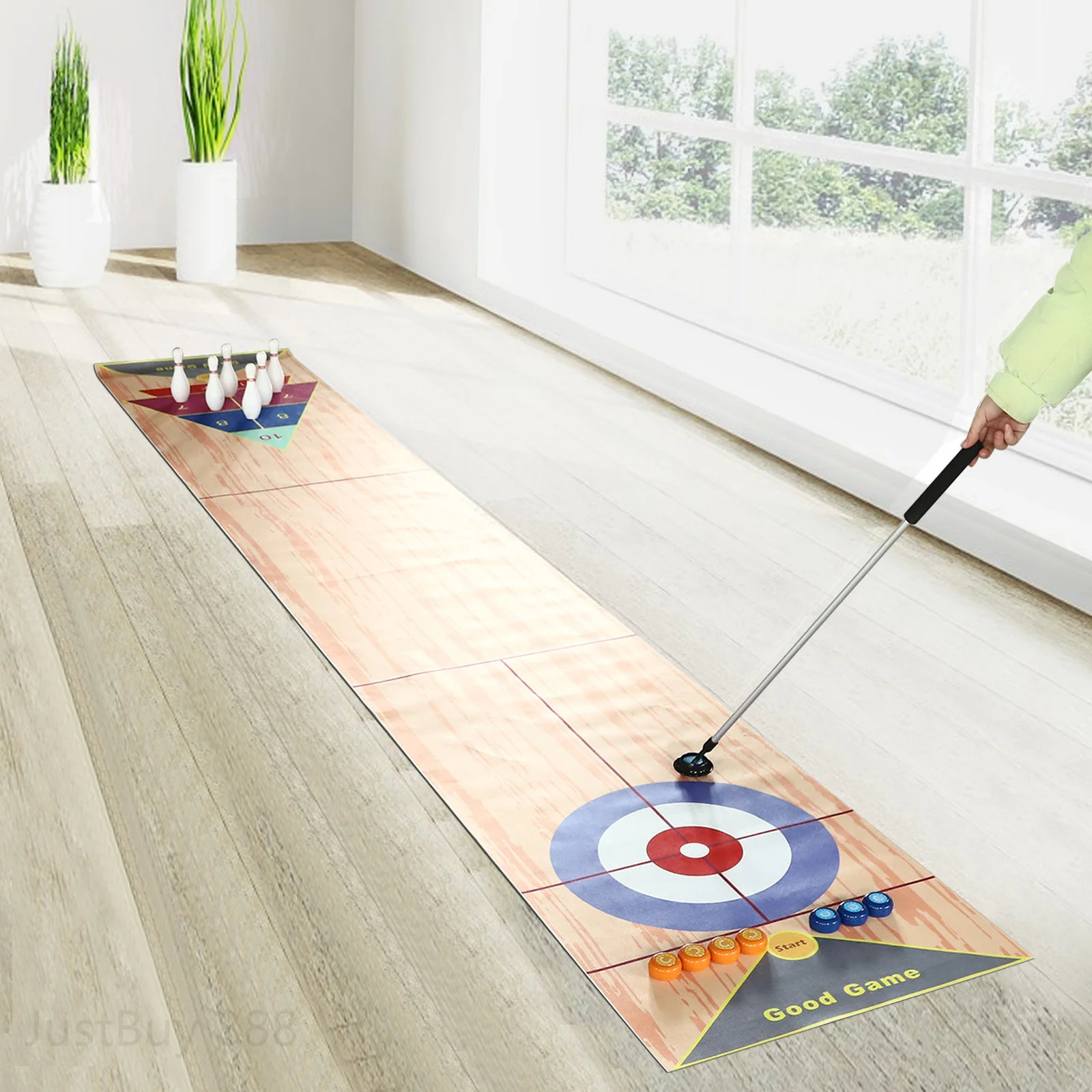Jeu De Curling 3-en-1 Sur Table – Shuffleboard, Bowling, Tapis 3,6 M – 1 à 8 Joueurs – Intérieur, Fête, Famille