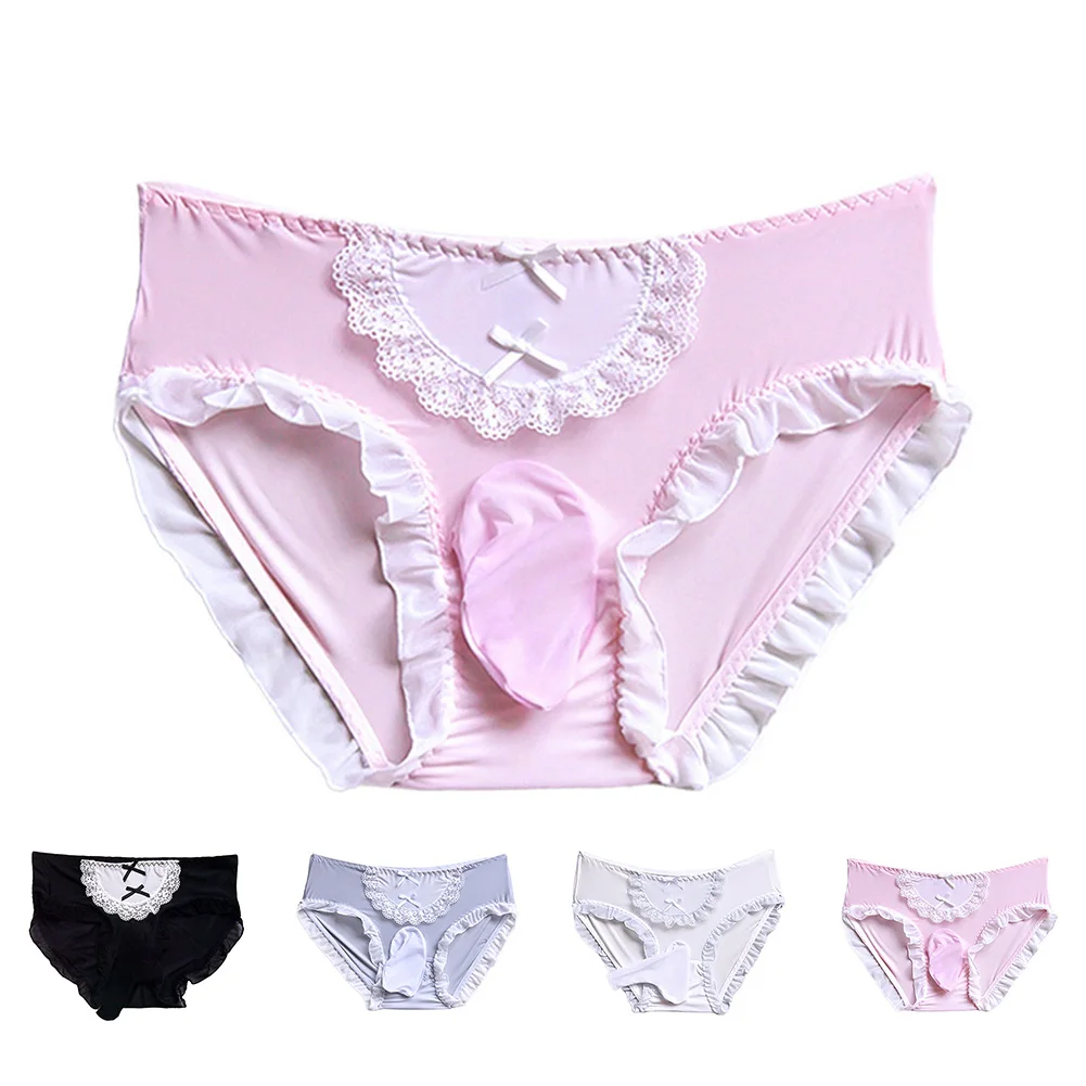Men Sexy Briefs Medium Waist Mens Sexy Underwear Breathable Soft Ice Silk Gay Sissy Pouch Male Sexy Panties Sweet Underpants Men