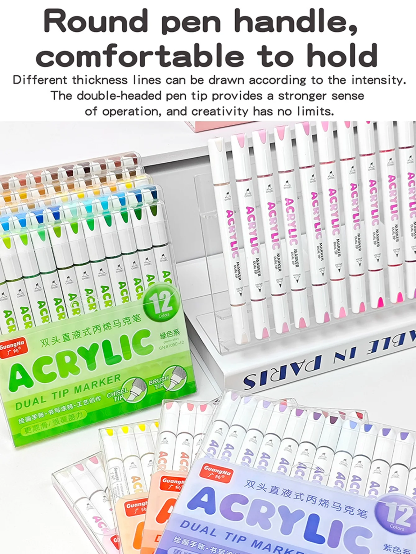 GuangNa 12/132 Farben Doppelkopf Acryl Malerei Marker Gerade Flüssigkeit Pype Acryl Marker Stifte Set Schreibwaren, GN.8109 – Detail 5