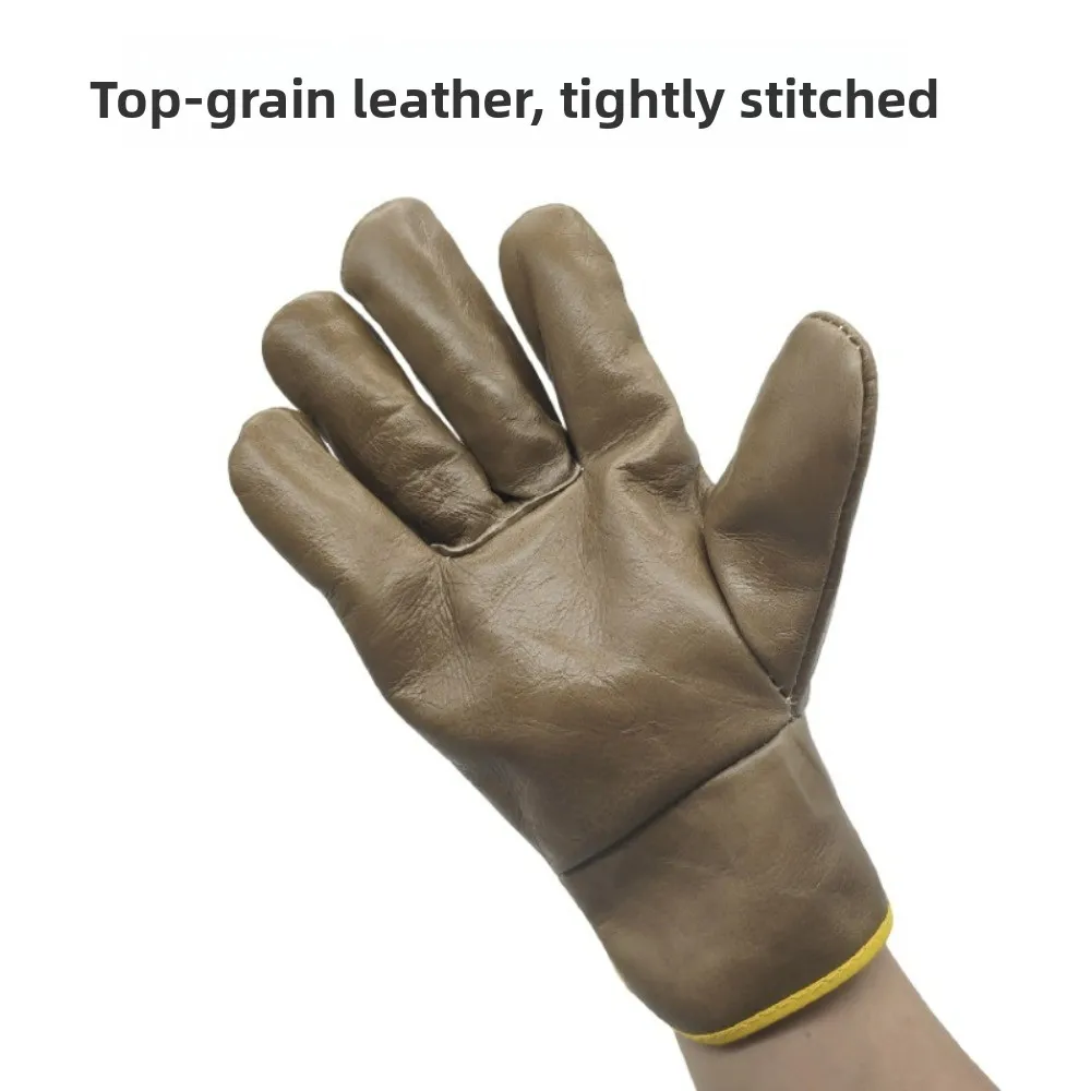 Full-Grain Cowhide Full-Leather Short Welding Gloves Heat Resistant Labor Protection Safety Mitts Drivers Welders Applications
