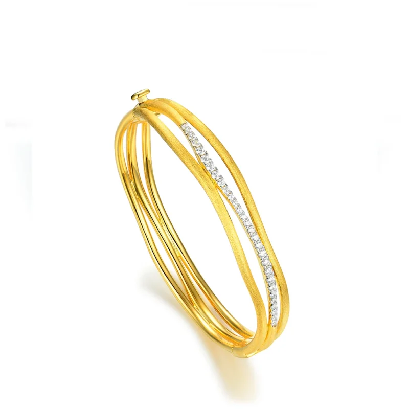 

BELLUX 925 Silver Synthetic Zircon Wire Drawing Process Gold Bangle Multi layer Fashion Light Luxury Jewelry Bracelet