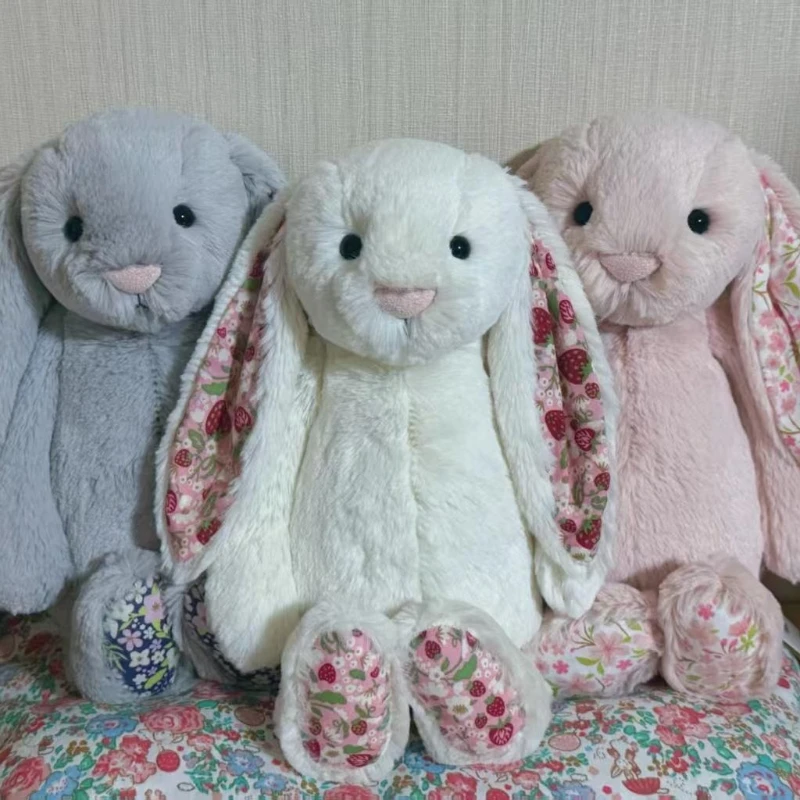 

New Easter Bunny Plush Toy with Floral Strawberry Ears - Soft Stuffed Animal Doll (Cute Comfort Gift)
