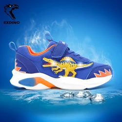 EXDINO Dinosaur LED Children's Spring Shoes Boys Spinosaurus Flash Light Up Air Mesh Tennis Little Kids Outdoor Casual Sneakers