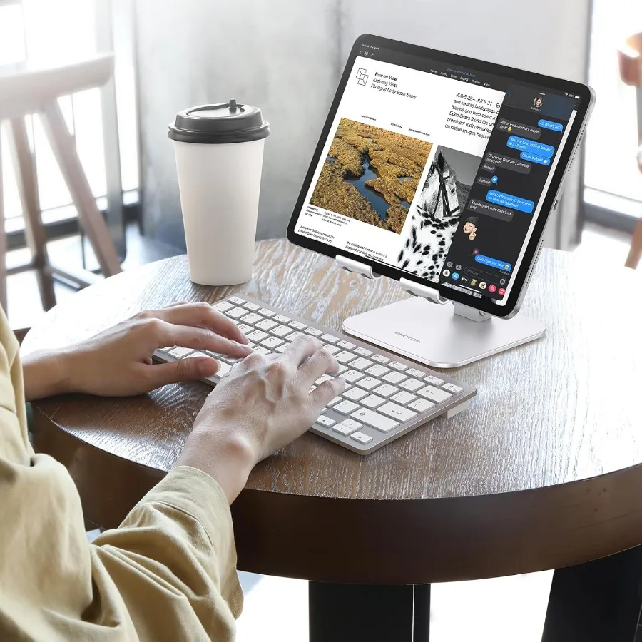 حامل حامل لوحي قابل للتعديل من OMOTON، حامل شاشة محمول عالي التحمل وقابل للطي، أساسيات السفر لجهاز iPad Pro Air Mi