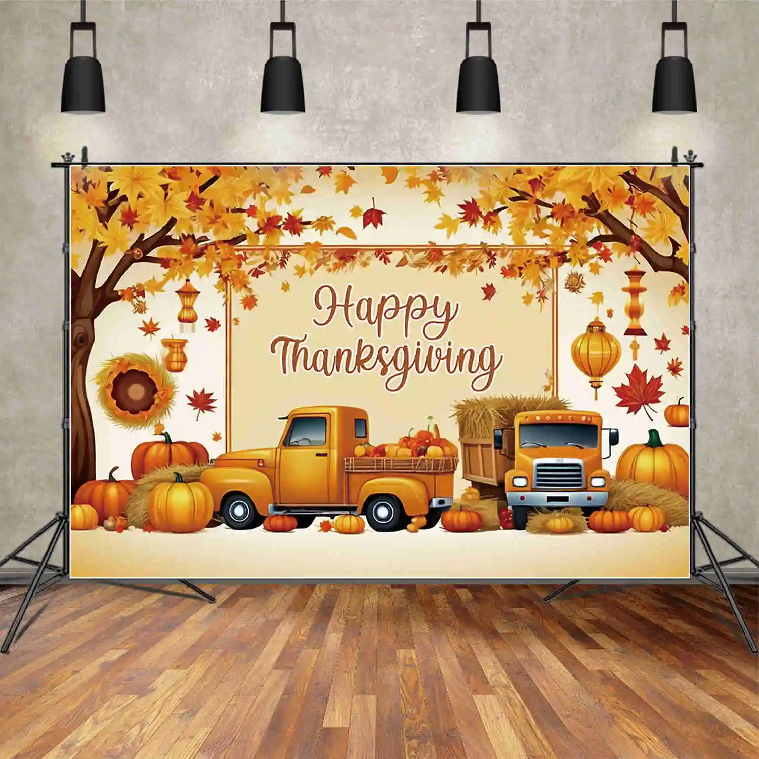 MOON.QG 2024 Happy Thanksgiving Party Photography Backdrop Autumn Farm Pumpkin Banner Backgrounds Studio Photo Photoshoot Poster