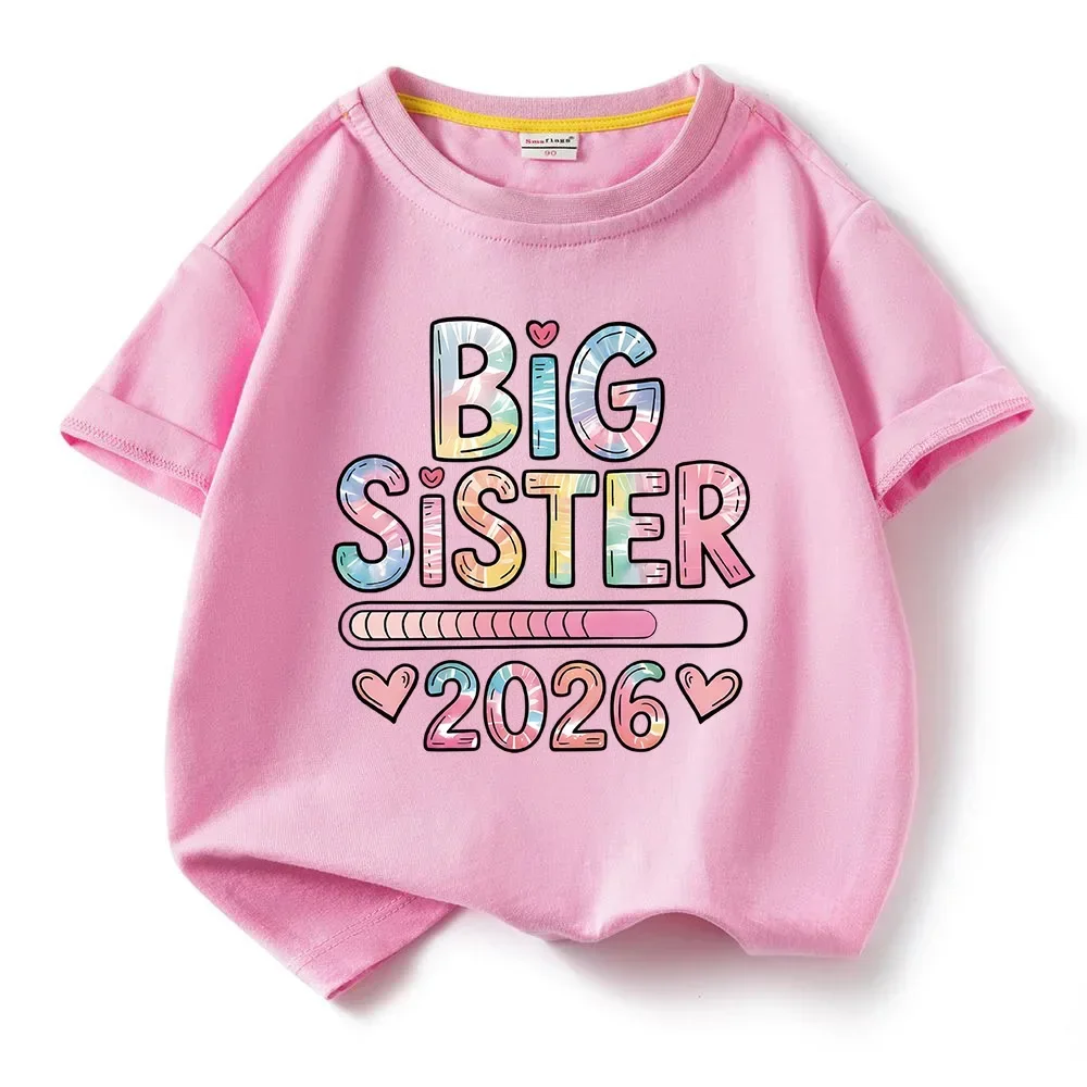 2026 New Model Kids Cotton Short Sleeve Tee T-shirt Big Sister Pattern Girls T Shirts Girls Tops Short Sleeve