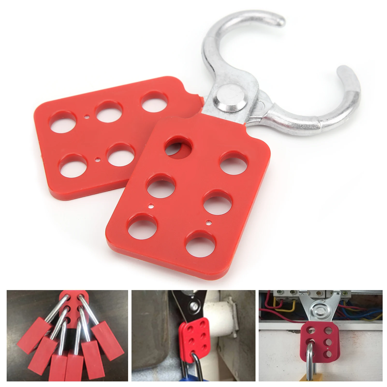 10pcs Lockout Hasp 25mm/1.0in 6 Holes Aluminium Red for Chemical Industry Electric Power Petroleum Coal Mine