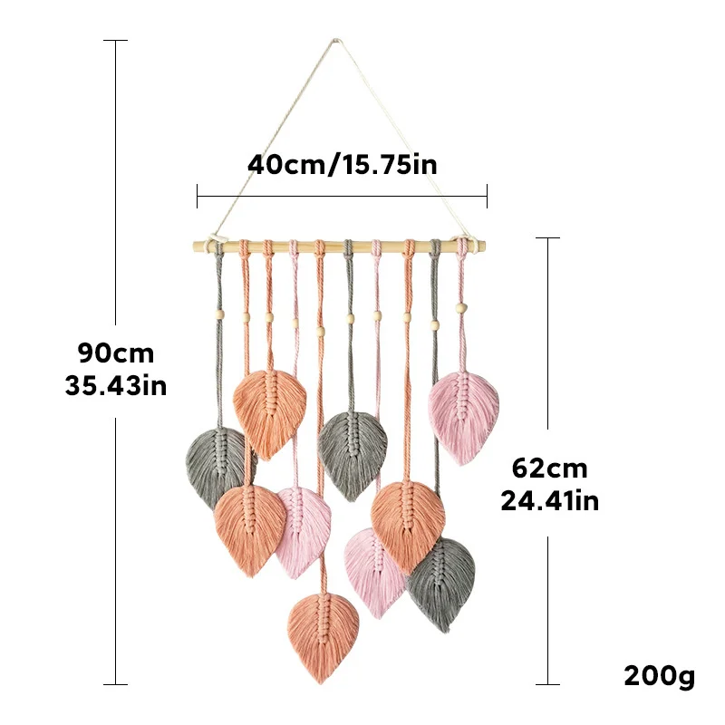 Macrame Leaf Tapestry Wall Hanging Boho Woven Wall Decor Handmade Leaves Pendant Bedroom Room Wall Decoration