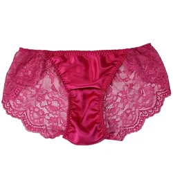 100% mulberry silk underwear women lace pure sexy mid waist briefs  panties women
