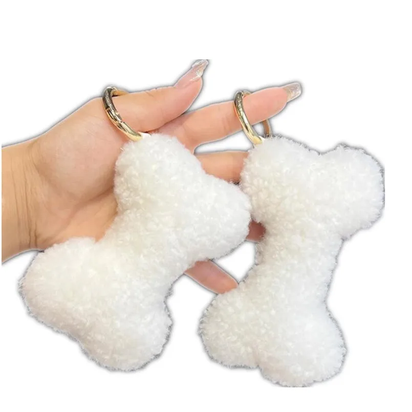 Real Shearling Fur Keychain Mini Bone Toys Handbag Charm Car Key Ring for Gift Pendant Accessories