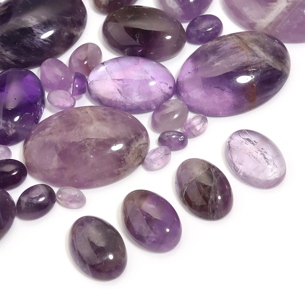 

2/5/10Pcs Amethyst Stone Cabochon Beads Oval Flatback Natural Stone Cabochon for Jewelry Making DIY Ring Pendant Craft Accessory