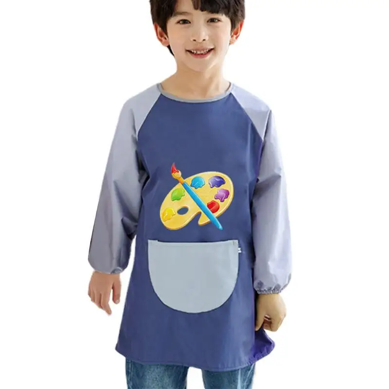 

Paint Apron For Kids Long Sleeve Polyester Kids Painting Smocks Waterproof Comfortable Adjustable Art Aprons With Big Pocket For