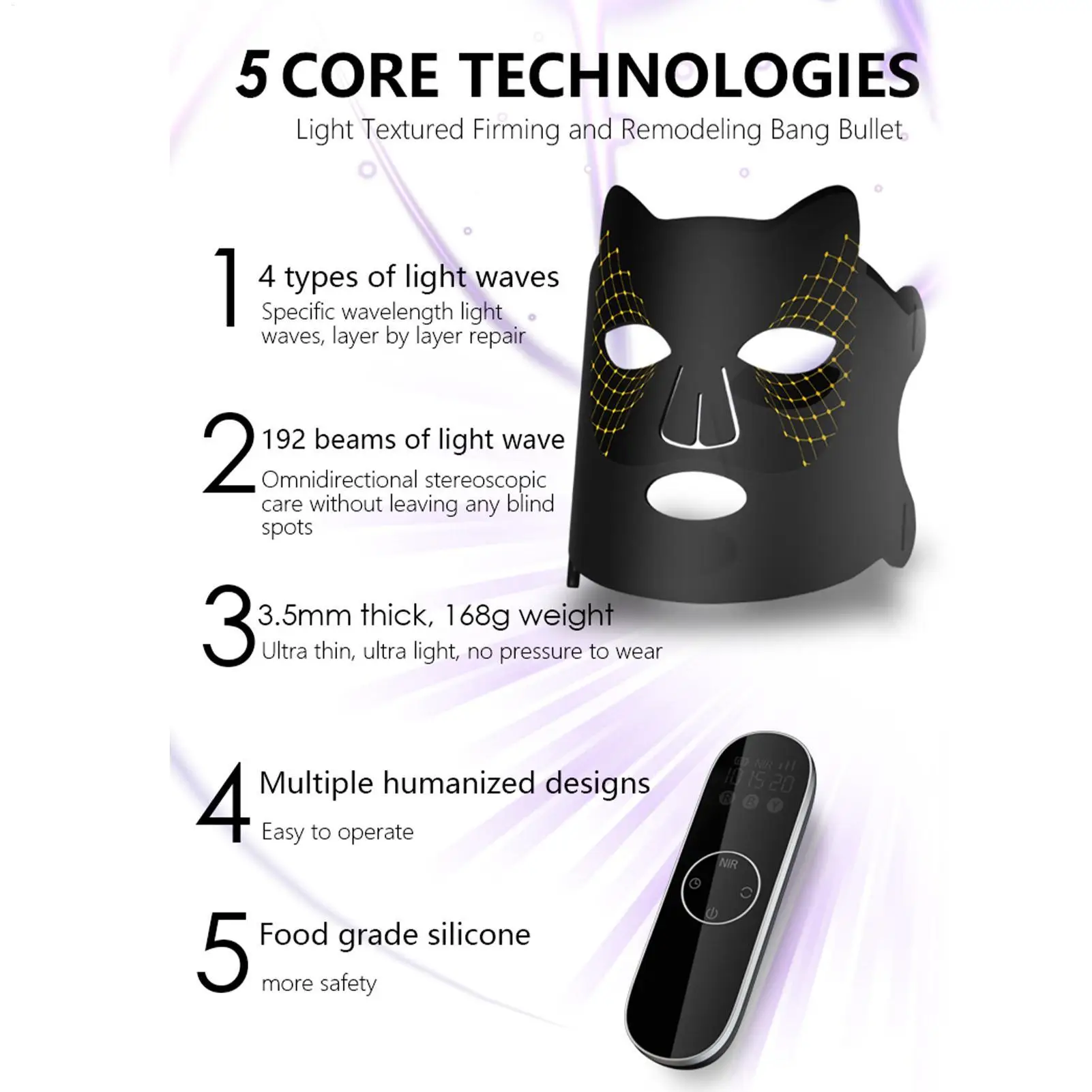 4 colori Photon Silicone Viso Maschera LED Anti-età Ringiovanimento Illumina la pelle Masque Photon Ringiovanimento Barra luminosa Spettrometro