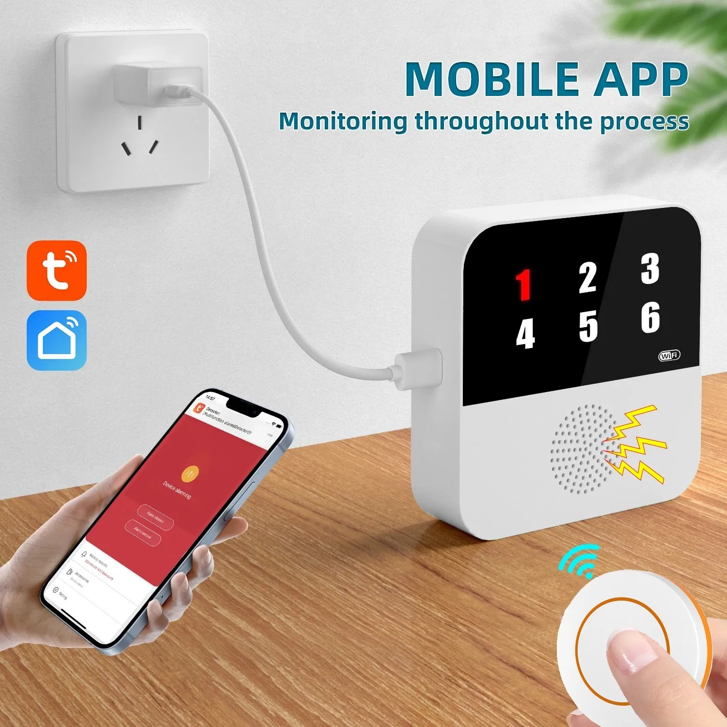 Tuya WIFI Button Wireless Caregiver Pager Seniors Elderly SOS Alarm Senior Elderly Emergency Alarm For Patients Elderly At Home