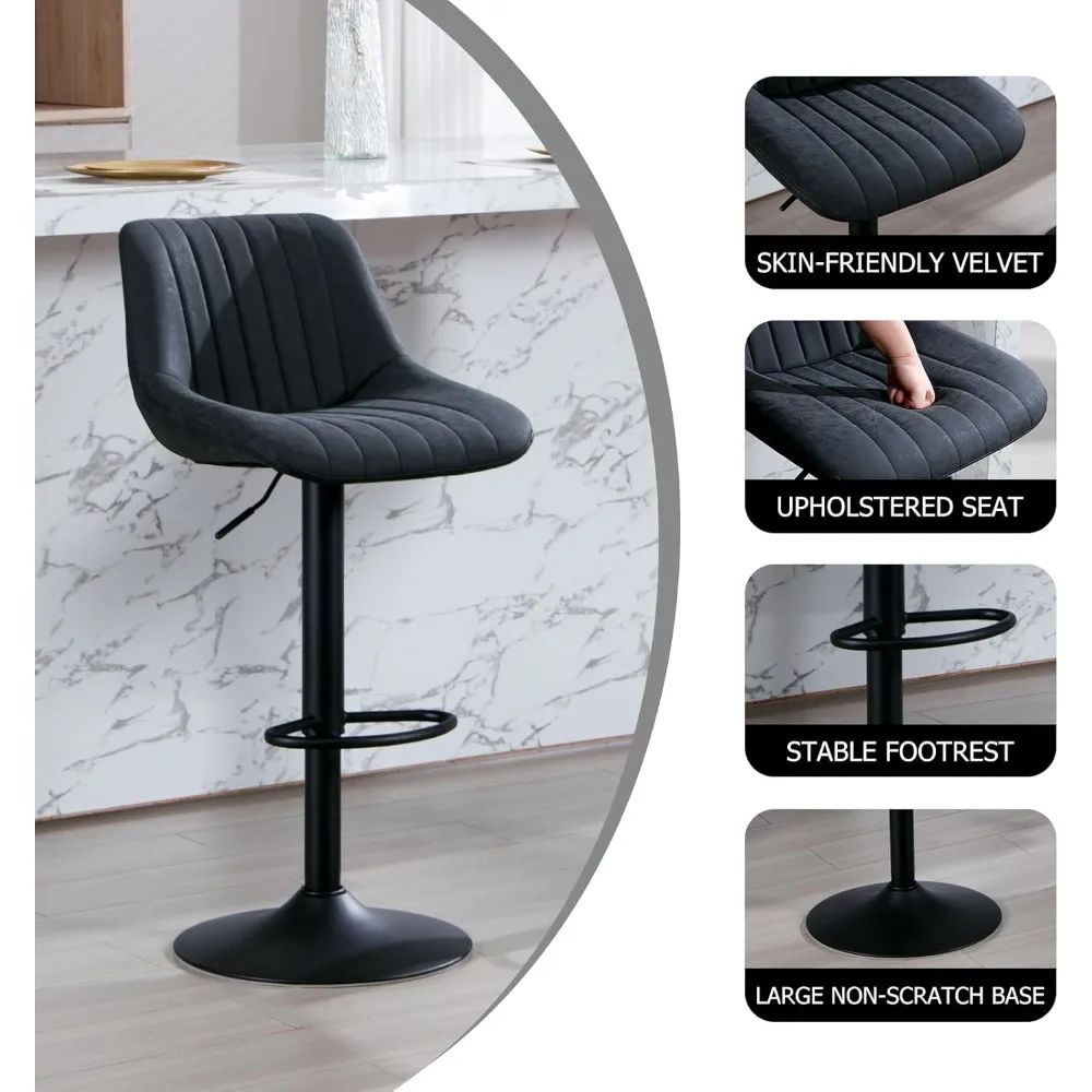 바스툴 3개 세트, 등받이가 있는 회전식 카운터 높이 조절 가능 바스툴, 발판이 있는 덮개를 씌운 인조 가죽 바 의자, 모던