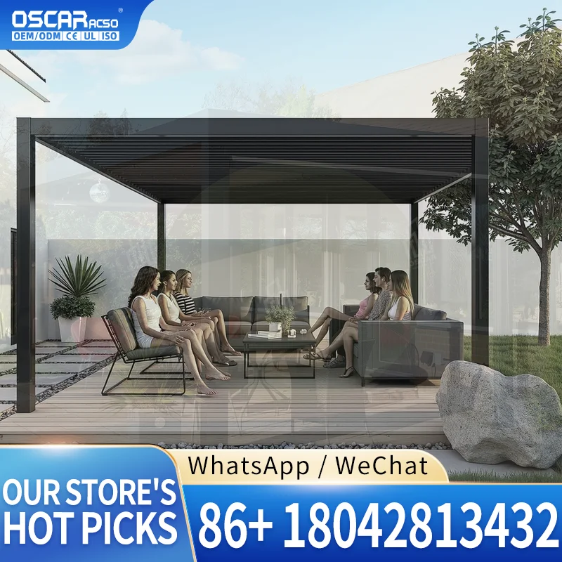 Outdoor Motorized Bioclimatic Louver Gazebo for Garden Patio Balcony Customizable Rainproof pergola