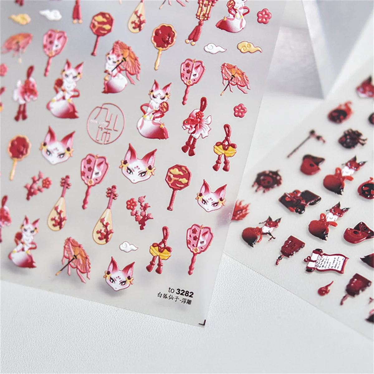 1 Stuks Cartoon 5d Reliëf Roze Zwarte Rode Vos Nail Art Stickers Kawaii Dieren Zelfklevende Overdracht Nagel Decoraties Slider Stickers Diy