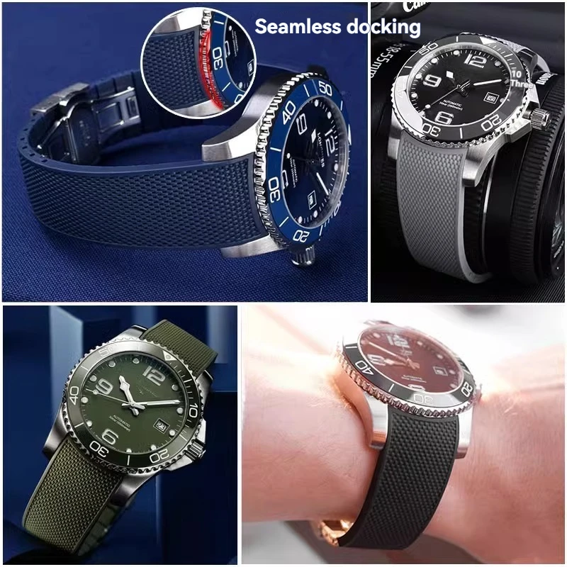 Per Longines Comcast cinturino in gomma L3.781 642 742 782 sport da uomo immersioni in silicone 21mm cinturino con fibbia pieghevole braccialetto blu
