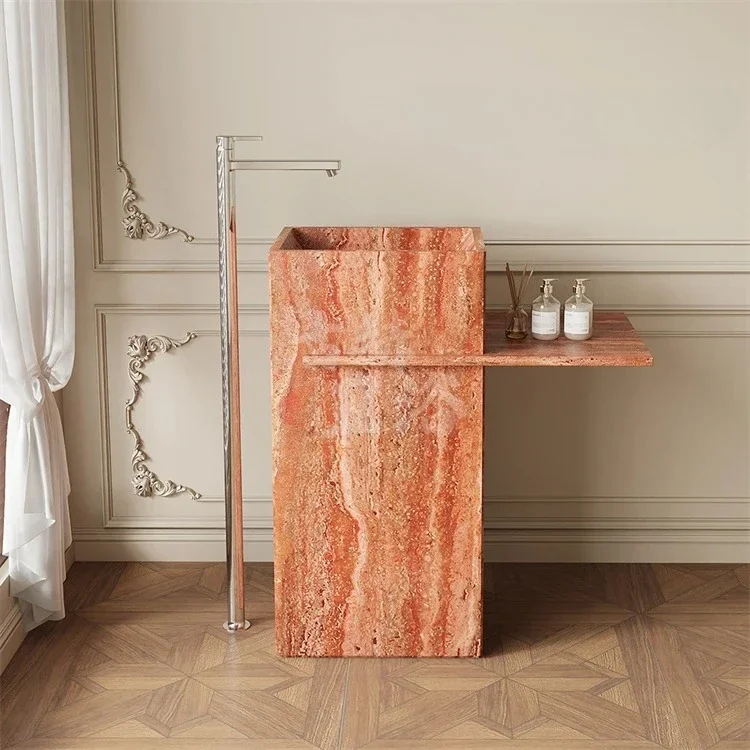 

Floor-to-ceiling medieval red travertine marble luxury stone rock slab B & B balcony outdoor bathroom cabinet bathroom cabinet